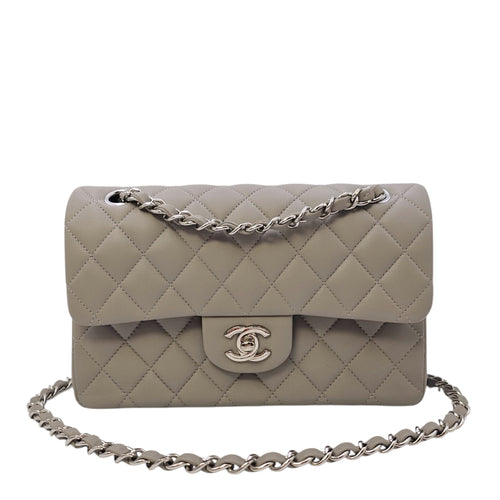Small Classic Flap Grey Shoulder Bag in Lambskin Silver hardware CL2604-20656 18