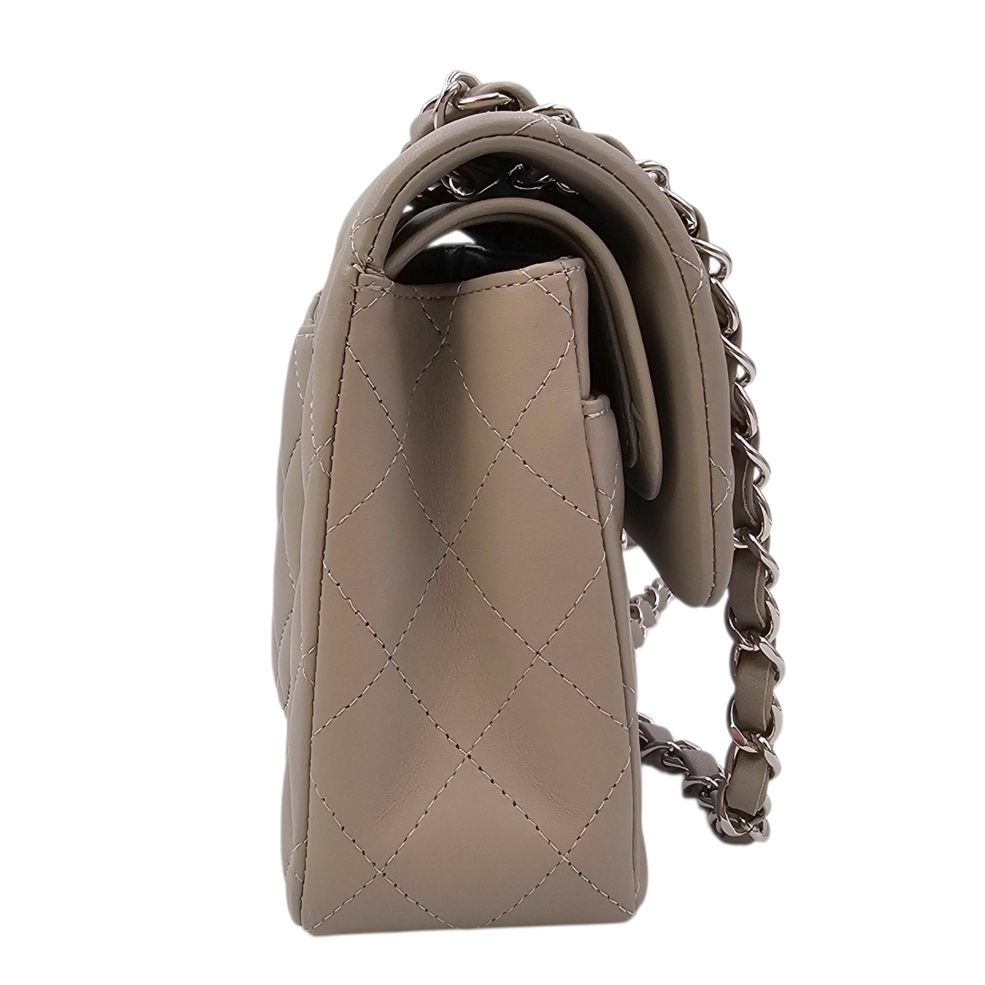 Small Classic Flap Grey Shoulder Bag in Lambskin Silver hardware CL2604-20656 4