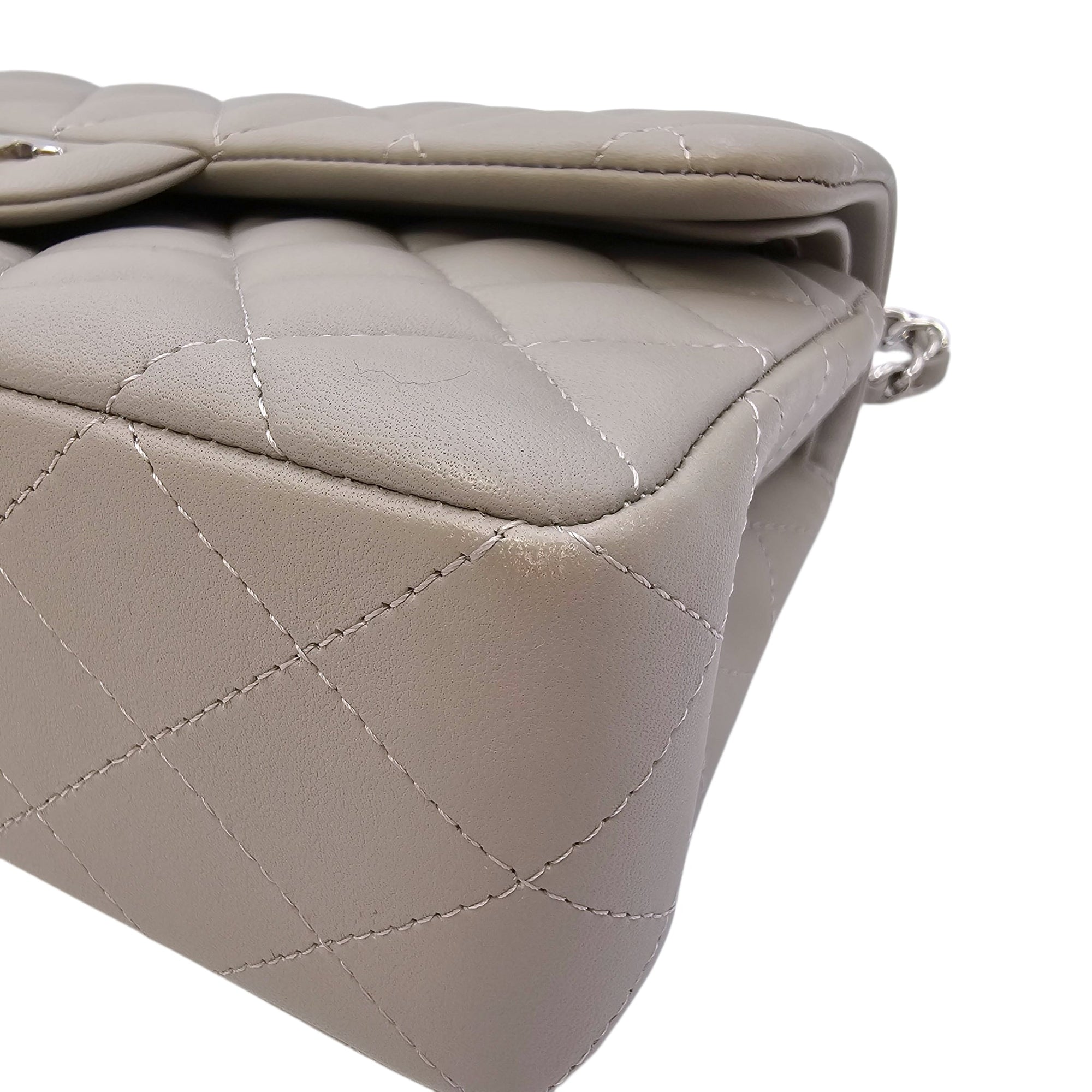 Small Classic Flap Grey Shoulder Bag in Lambskin Silver hardware CL2604-20656 9