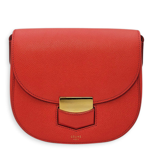 Small Trotteur Red Crossbody Bag in Calfskin Gold hardware
