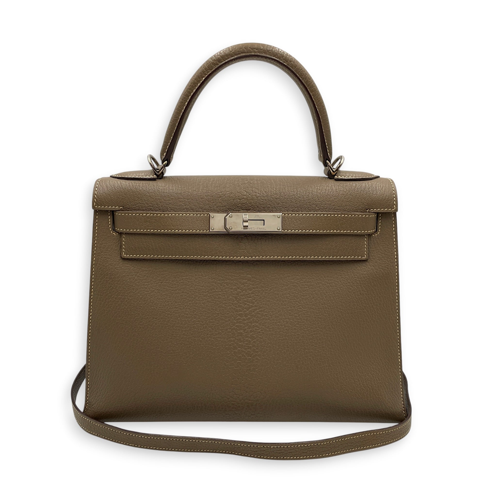Sellier Kelly 28 Etoupe in Chevre Coromandel Palladium hardware CL2604-20673 3