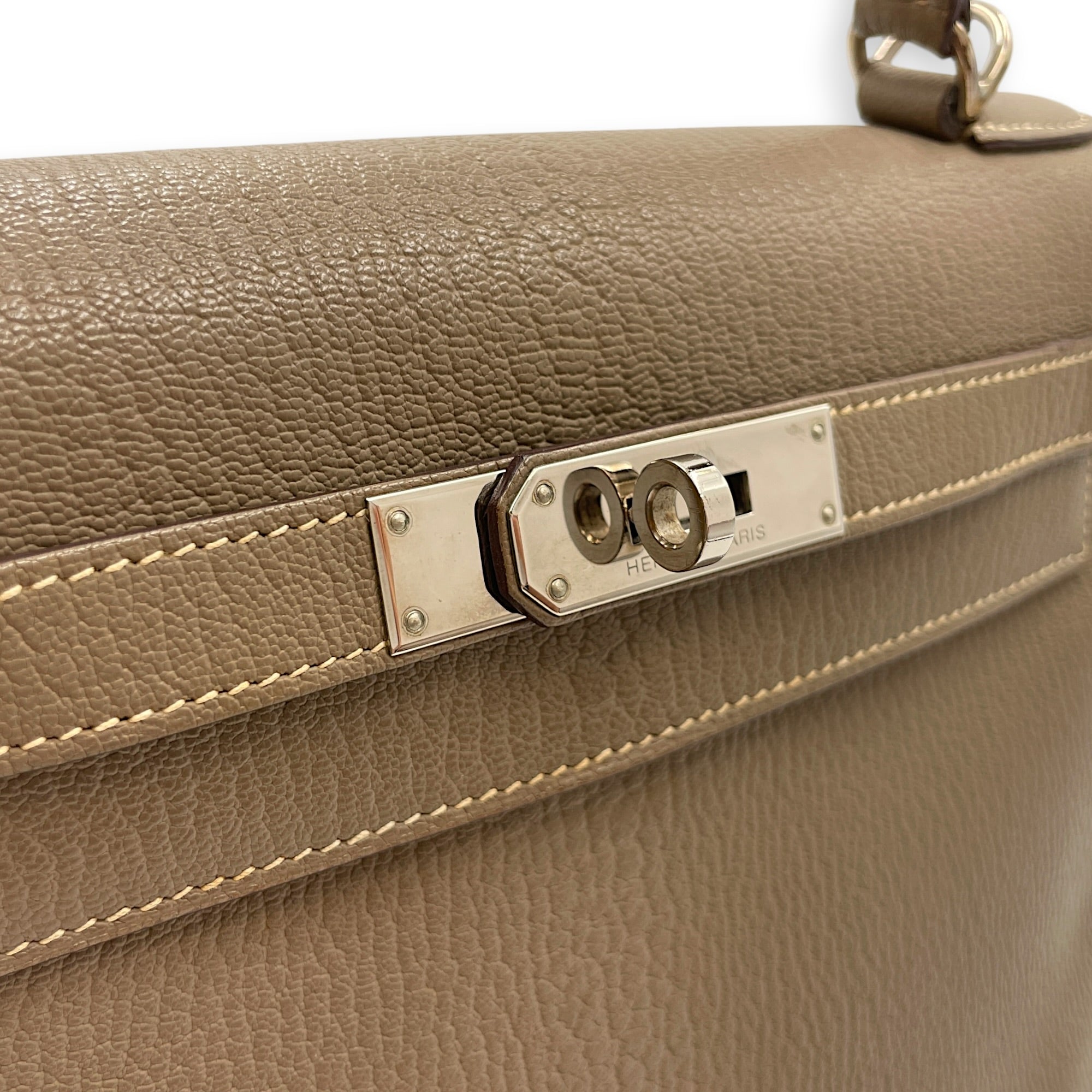 Sellier Kelly 28 Etoupe in Chevre Coromandel Palladium hardware CL2604-20673 9