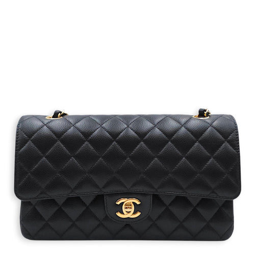 Medium Classic Flap Black Shoulder Bag in Caviar Leather Gold hardware