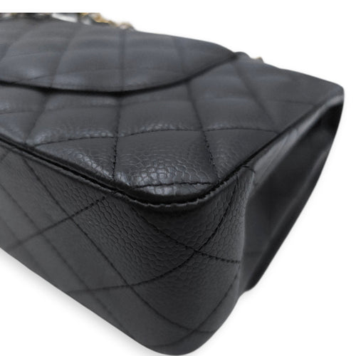 Medium Classic Flap Black Shoulder Bag in Caviar Leather Gold hardware
