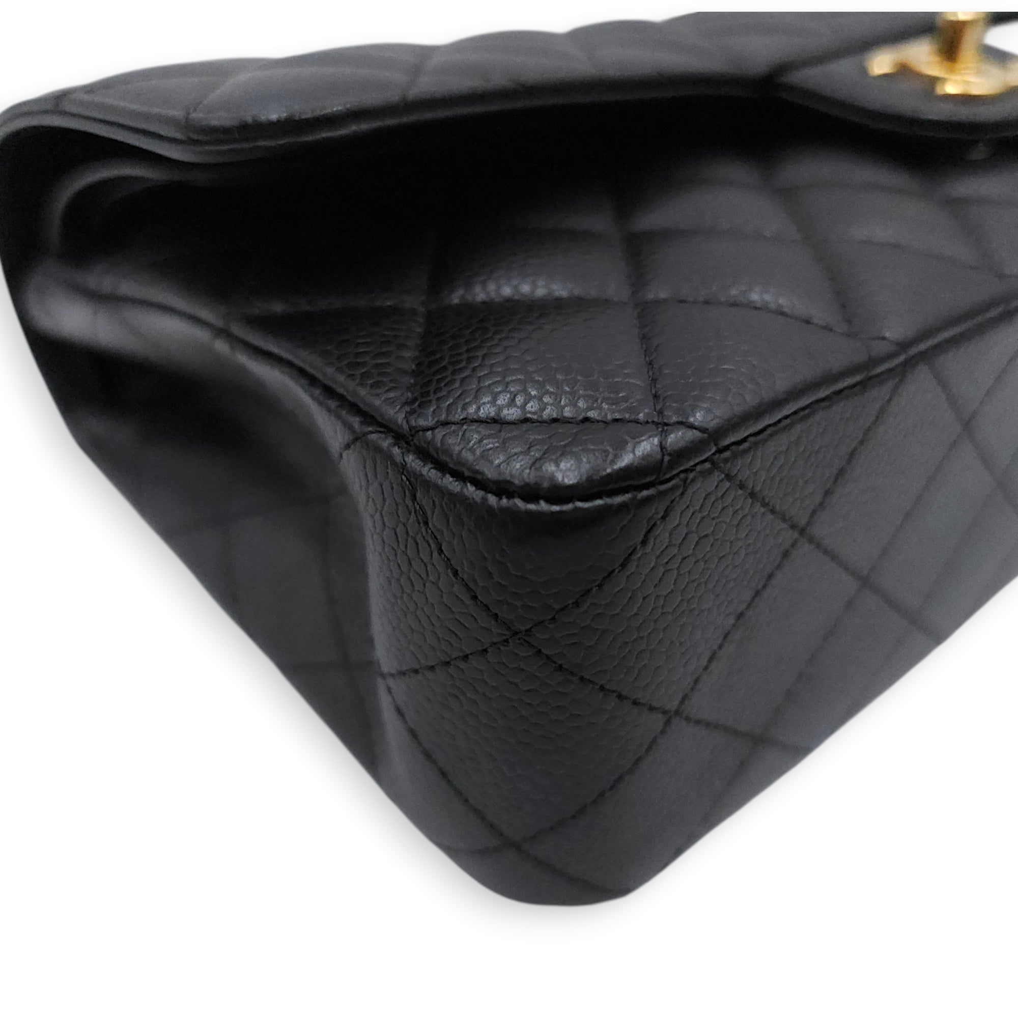 Medium Classic Flap Black Shoulder Bag in Caviar Leather Gold hardware
