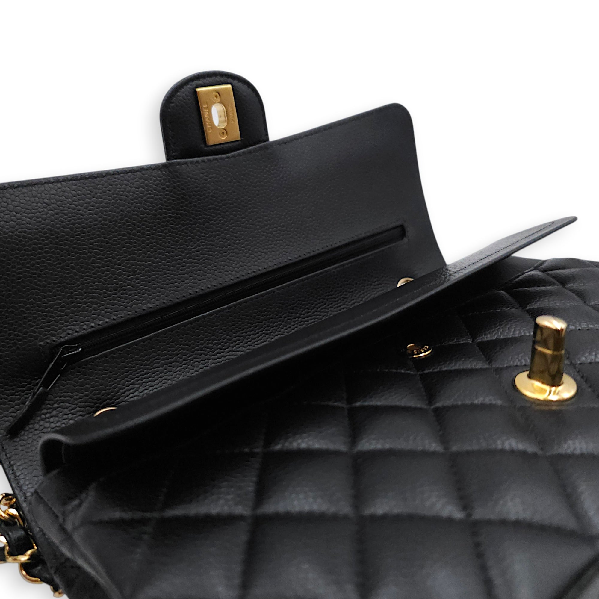 Medium Classic Flap Black Shoulder Bag in Caviar Leather Gold hardware