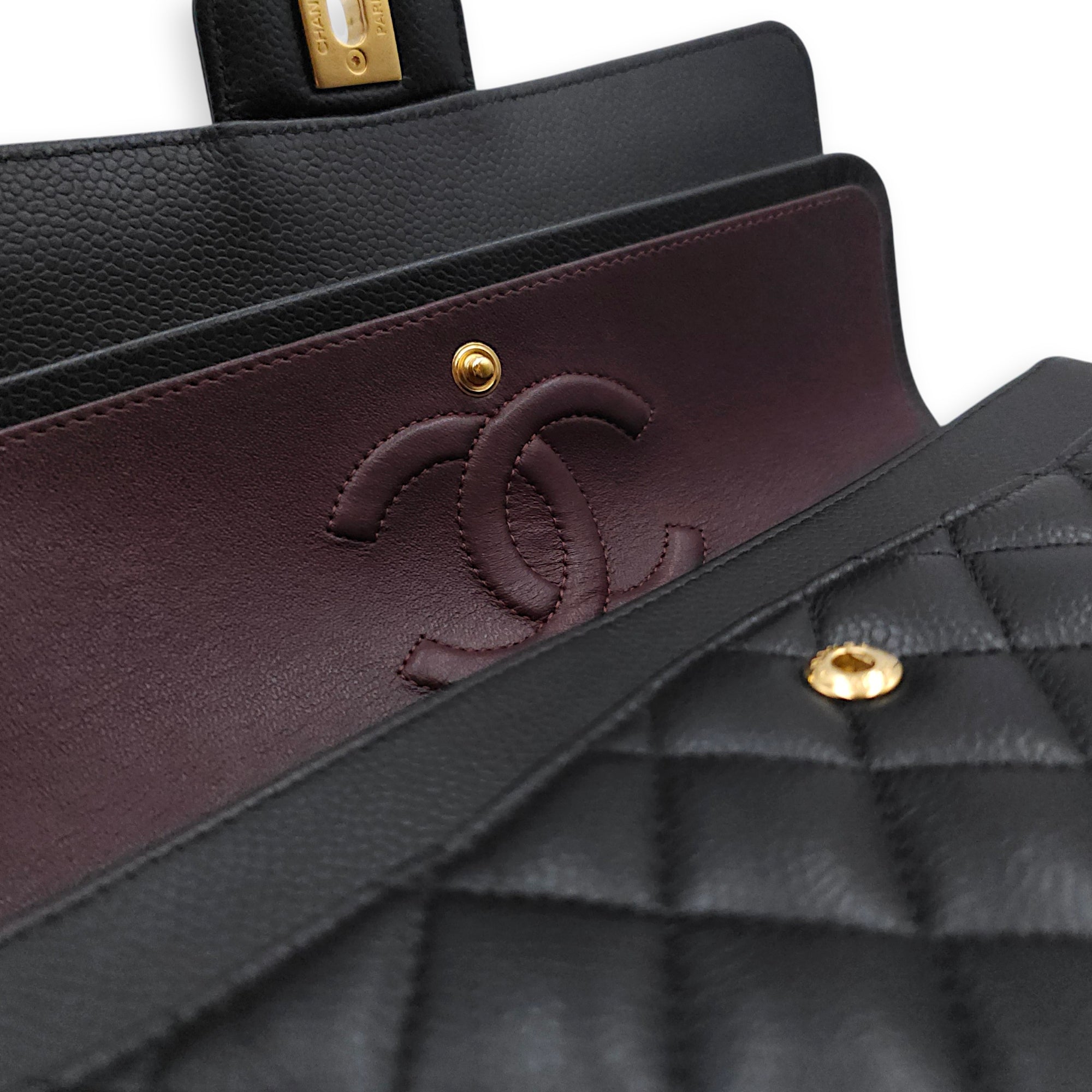 Medium Classic Flap Black Shoulder Bag in Caviar Leather Gold hardware