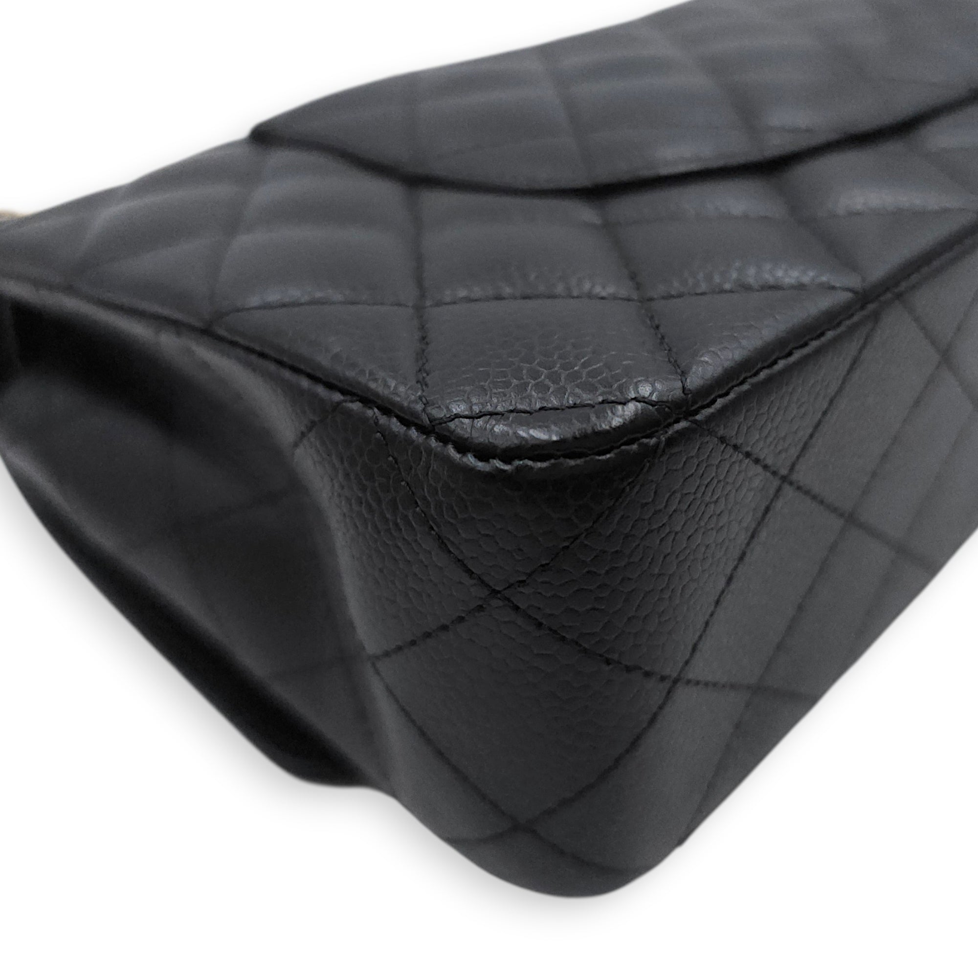 Medium Classic Flap Black Shoulder Bag in Caviar Leather Gold hardware