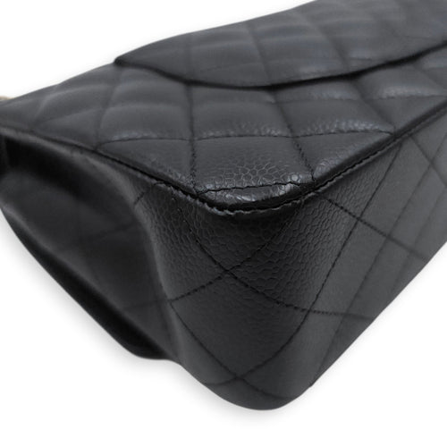 Medium Classic Flap Black Shoulder Bag in Caviar Leather Gold hardware