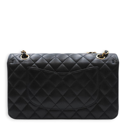 Medium Classic Flap Black Shoulder Bag in Caviar Leather Gold hardware