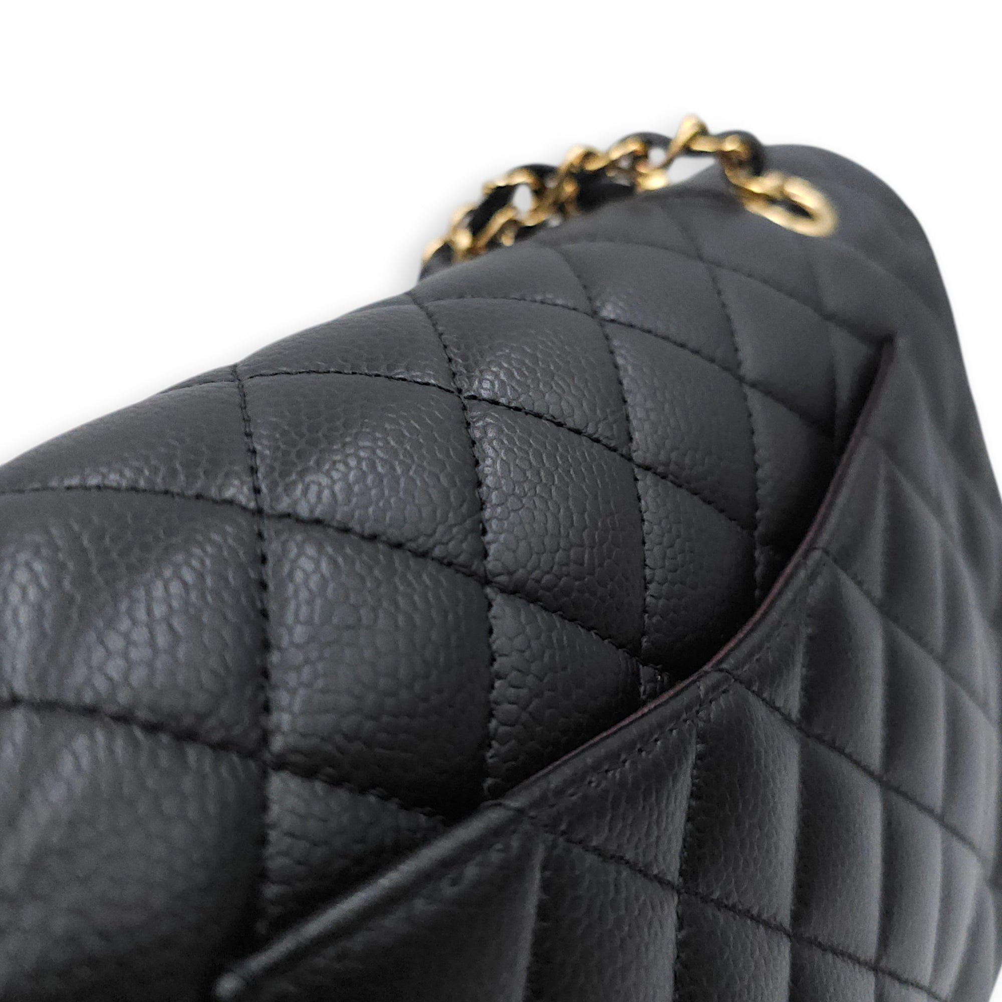 Medium Classic Flap Black Shoulder Bag in Caviar Leather Gold hardware