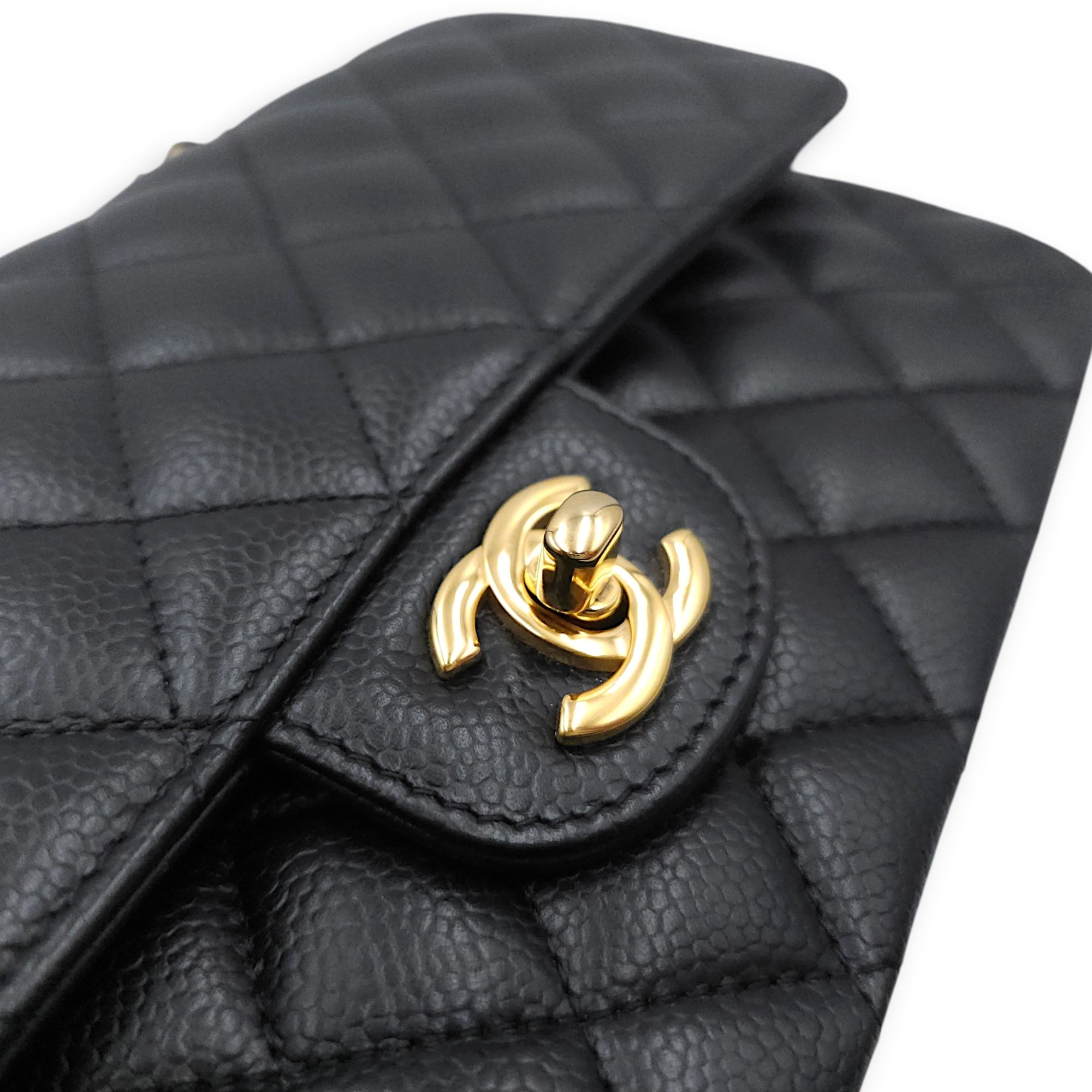 Medium Classic Flap Black Shoulder Bag in Caviar Leather Gold hardware