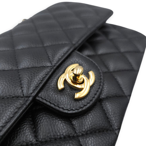Medium Classic Flap Black Shoulder Bag in Caviar Leather Gold hardware