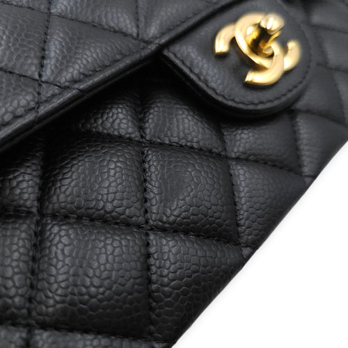 Medium Classic Flap Black Shoulder Bag in Caviar Leather Gold hardware