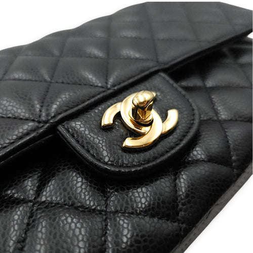Medium Classic Flap Black Shoulder Bag in Caviar Leather Gold hardware
