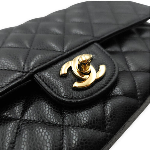 Classic Flap (Double Flap) Medium Black Shoulder Bag in Caviar Leather Gold hardware CL2604-20688 12