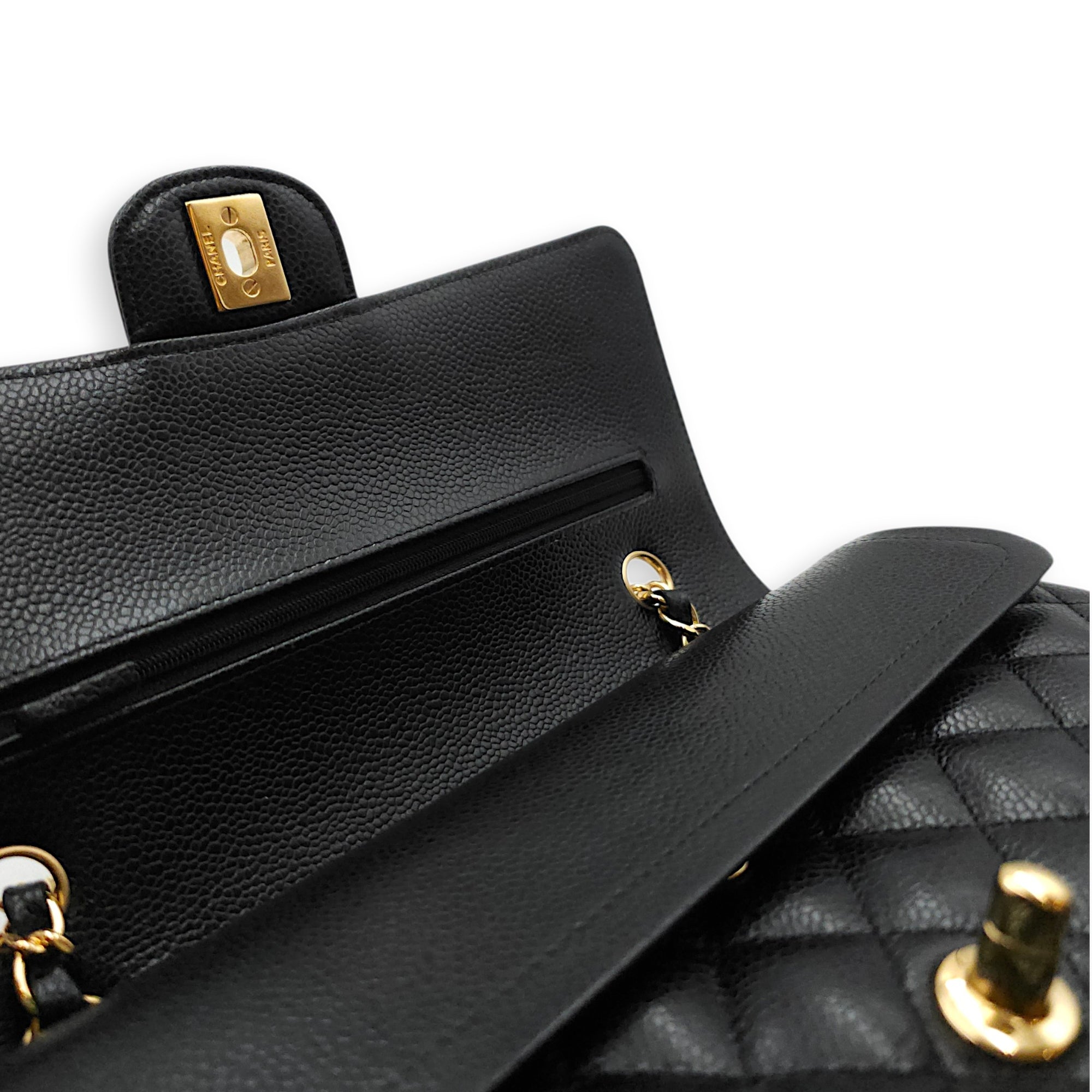 Classic Flap (Double Flap) Medium Black Shoulder Bag in Caviar Leather Gold hardware CL2604-20688 15