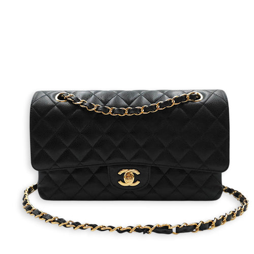Medium Classic Flap Black Shoulder Bag in Caviar Leather Gold hardware