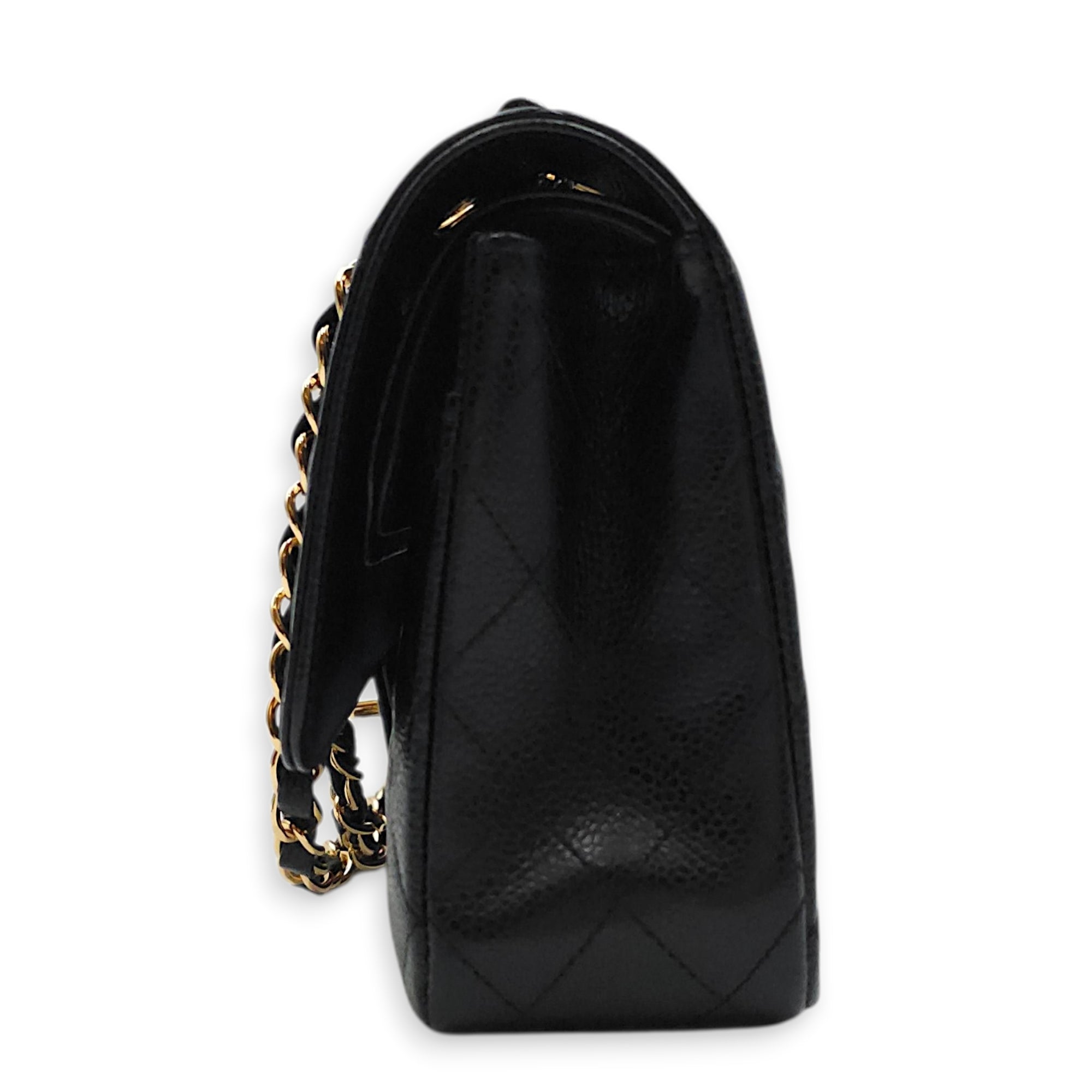 Classic Flap (Double Flap) Medium Black Shoulder Bag in Caviar Leather Gold hardware CL2604-20688 3