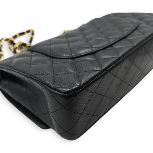Classic Flap (Double Flap) Medium Black Shoulder Bag in Caviar Leather Gold hardware CL2604-20688 9
