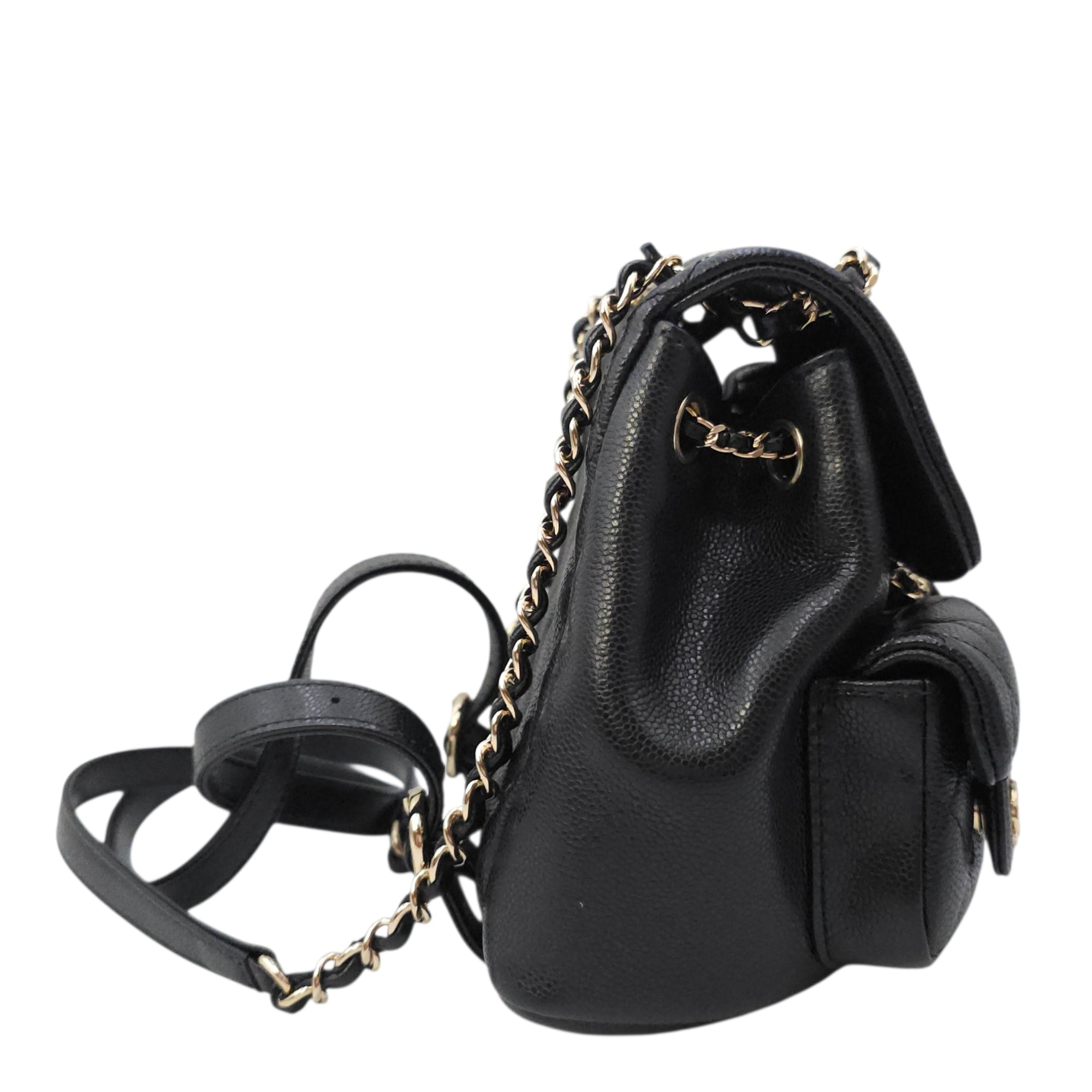 Duma Mini Black Backpack in Caviar Leather Gold hardware