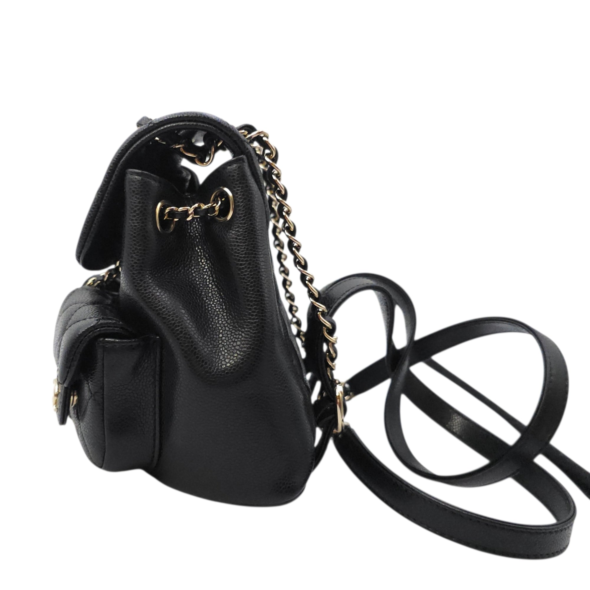 Duma Mini Black Backpack in Caviar Leather Gold hardware