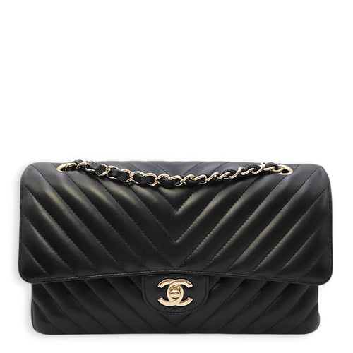 Quilted Chevron Classic Double Flap Medium Black Shoulder Bag in Lambskin Gold hardware CL2604-20740 1