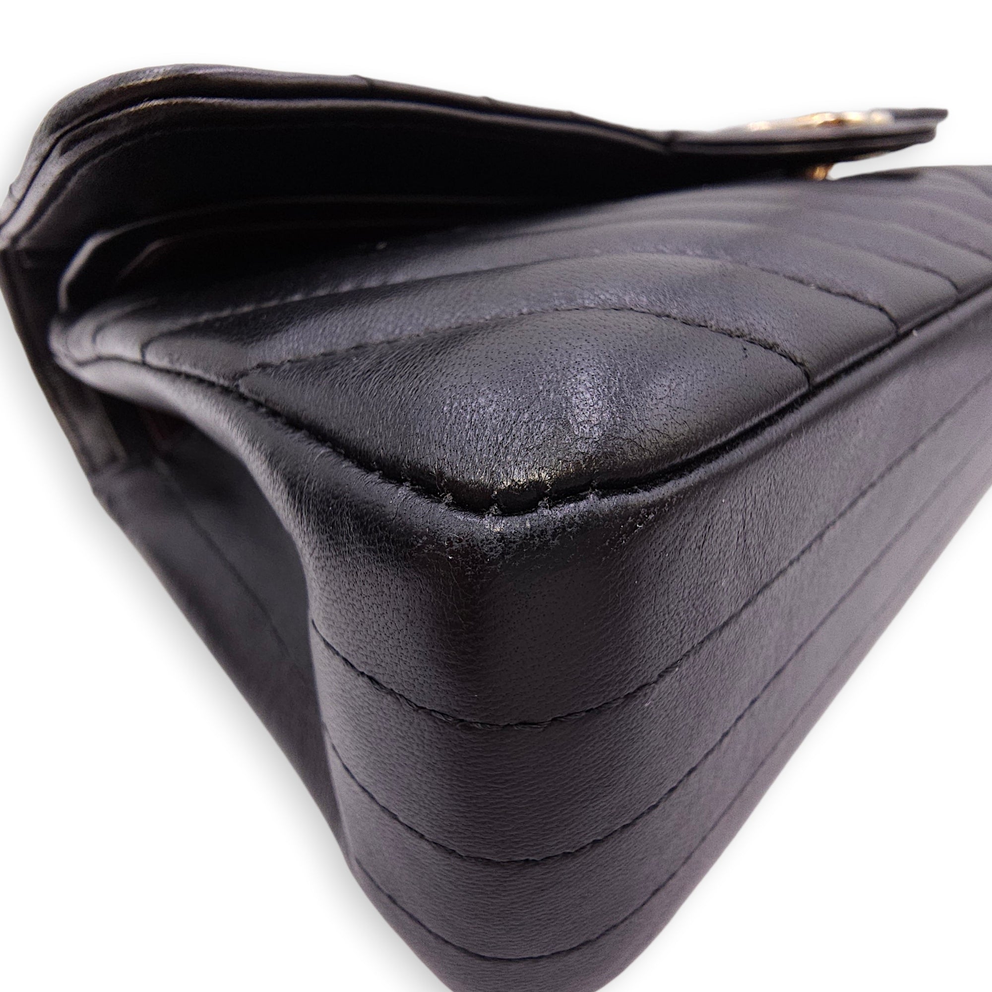 Quilted Chevron Classic Double Flap Medium Black Shoulder Bag in Lambskin Gold hardware CL2604-20740 13
