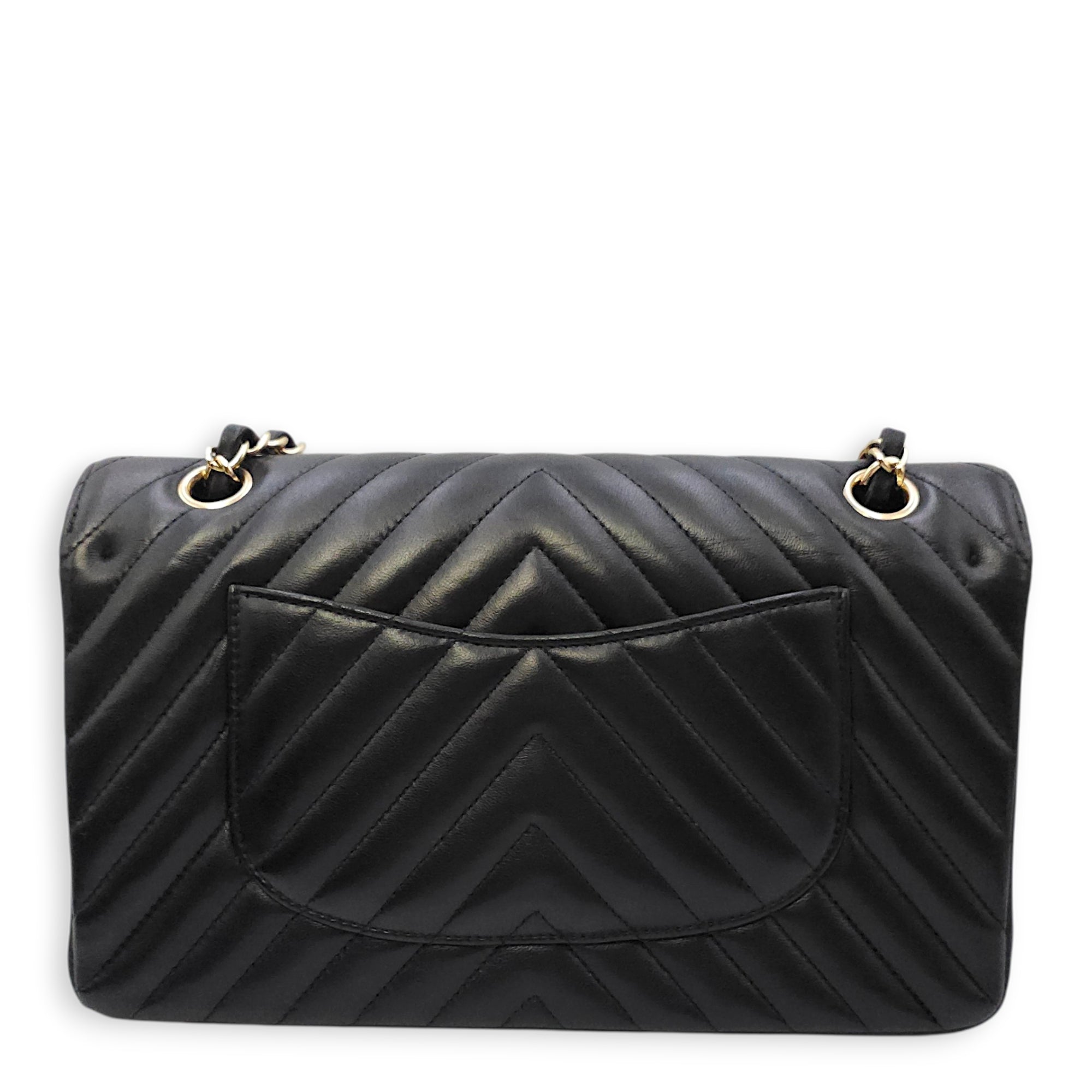 Quilted Chevron Classic Double Flap Medium Black Shoulder Bag in Lambskin Gold hardware CL2604-20740 2