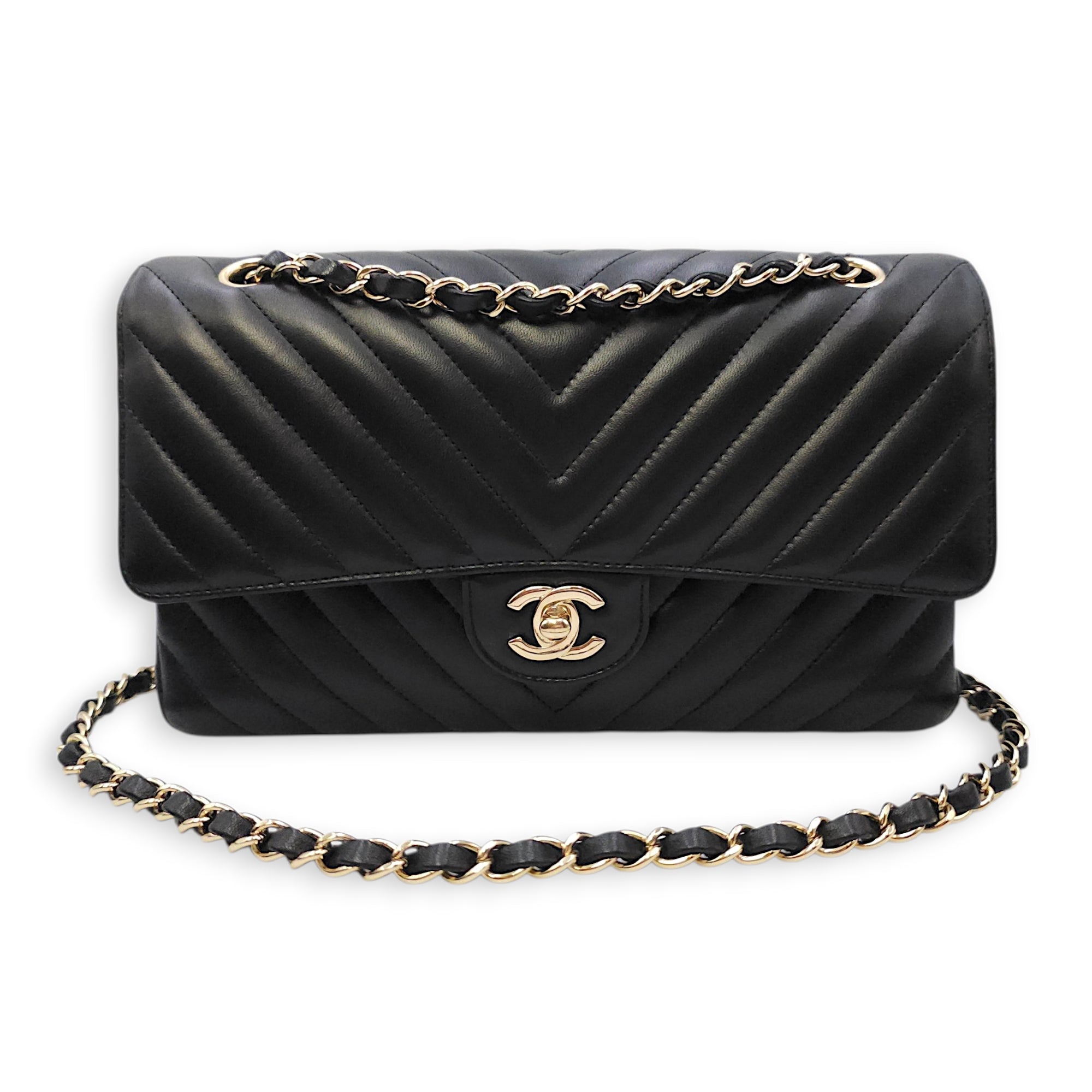 Quilted Chevron Classic Double Flap Medium Black Shoulder Bag in Lambskin Gold hardware CL2604-20740 20