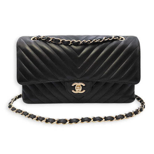 Quilted Chevron Classic Double Flap Medium Black Shoulder Bag in Lambskin Gold hardware CL2604-20740 20