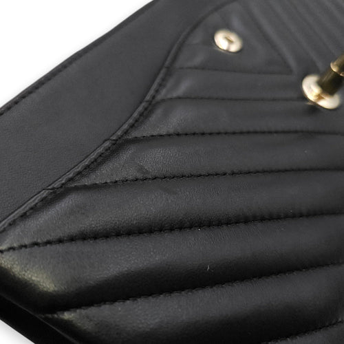 Quilted Chevron Classic Double Flap Medium Black Shoulder Bag in Lambskin Gold hardware CL2604-20740 8