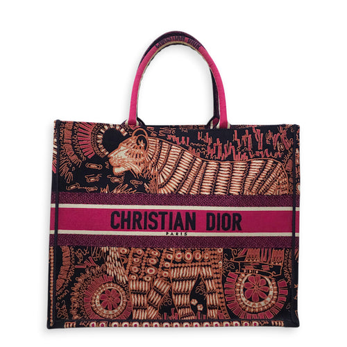 Large Book Tote Pink Top Handle Bag in Canvas