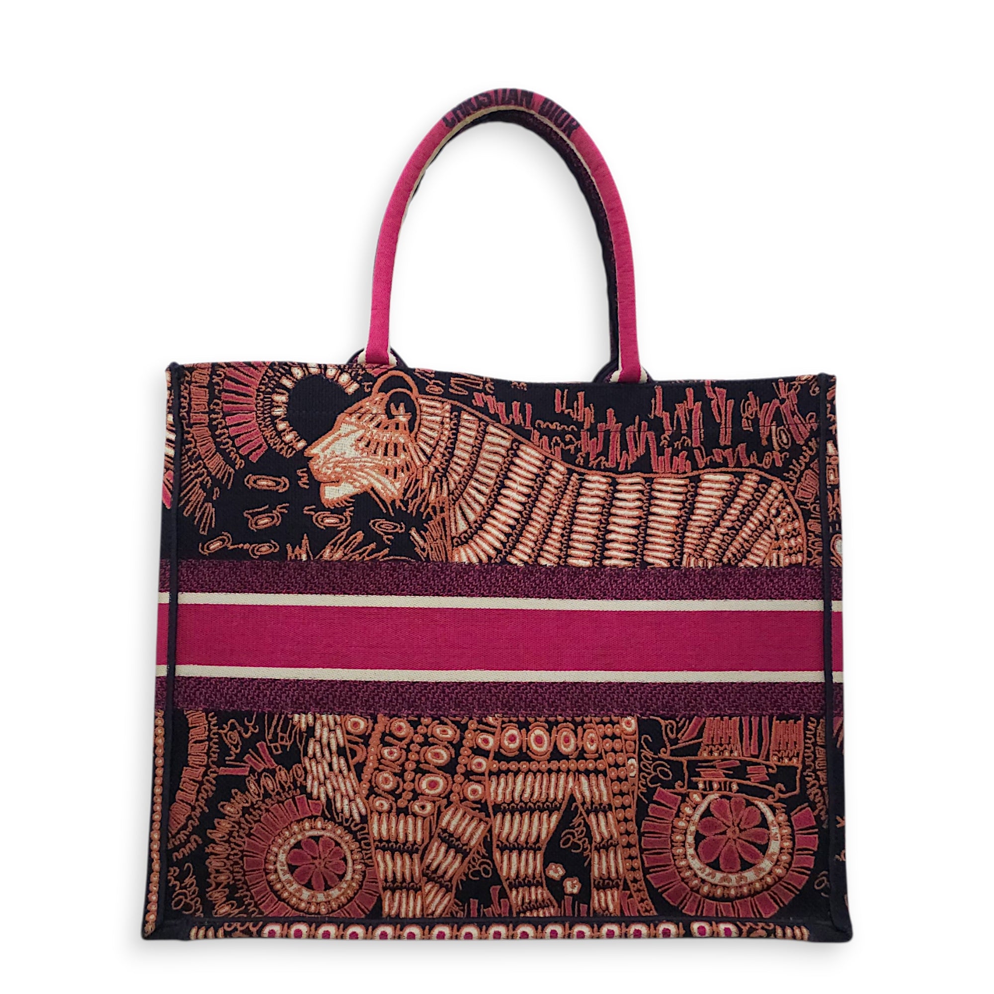 Large Book Tote Pink Top Handle Bag in Canvas