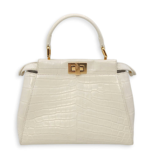 Peekaboo Mini White Top Handle Bag in Crocodile Leather Gold hardware CL2604-20743 1