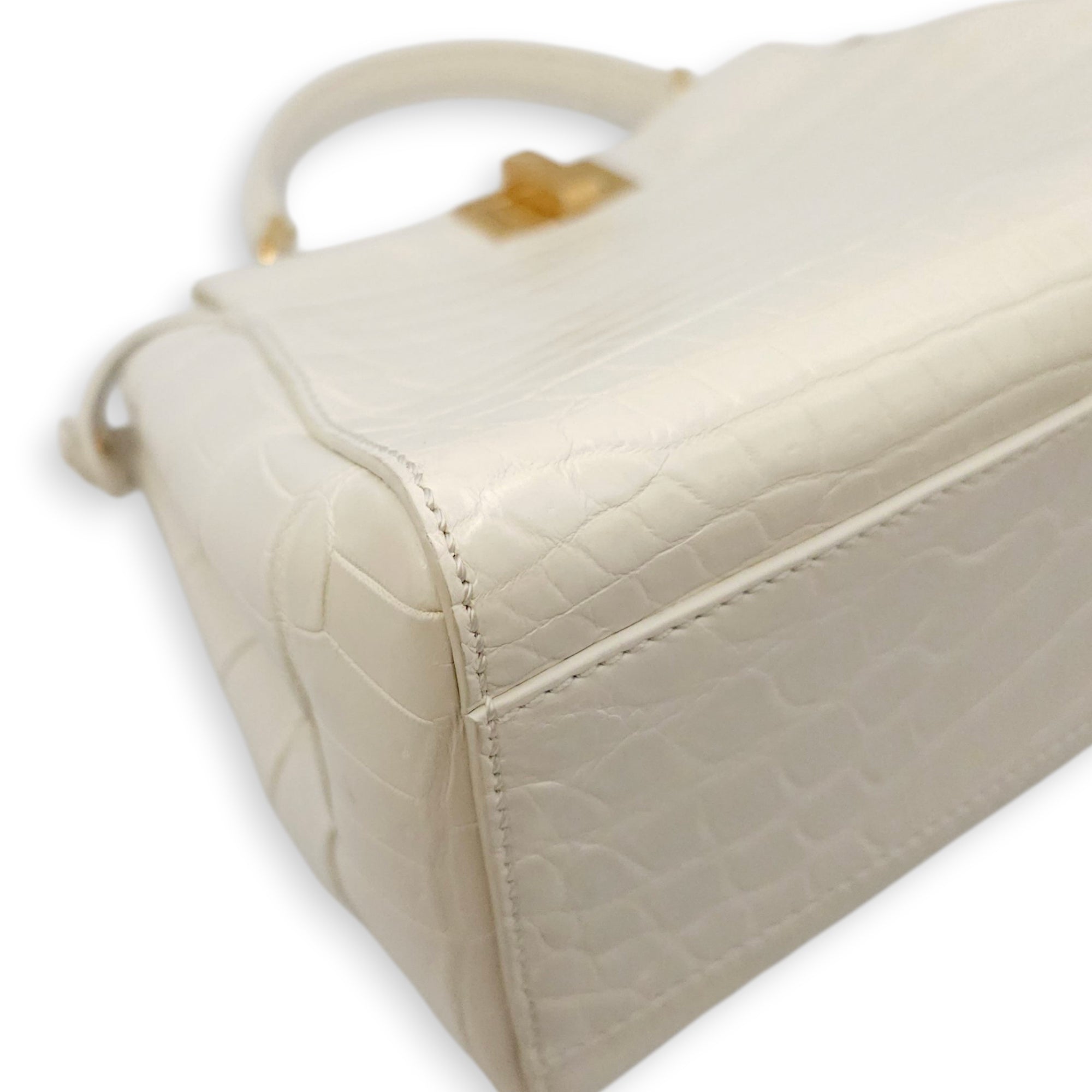 Peekaboo Mini White Top Handle Bag in Crocodile Leather Gold hardware CL2604-20743 10