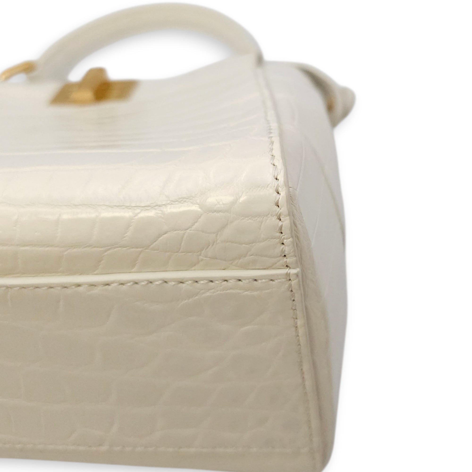 Peekaboo Mini White Top Handle Bag in Crocodile Leather Gold hardware CL2604-20743 11