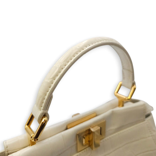 Peekaboo Mini White Top Handle Bag in Crocodile Leather Gold hardware CL2604-20743 12