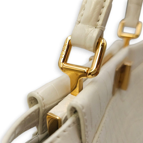 Peekaboo Mini White Top Handle Bag in Crocodile Leather Gold hardware CL2604-20743 13