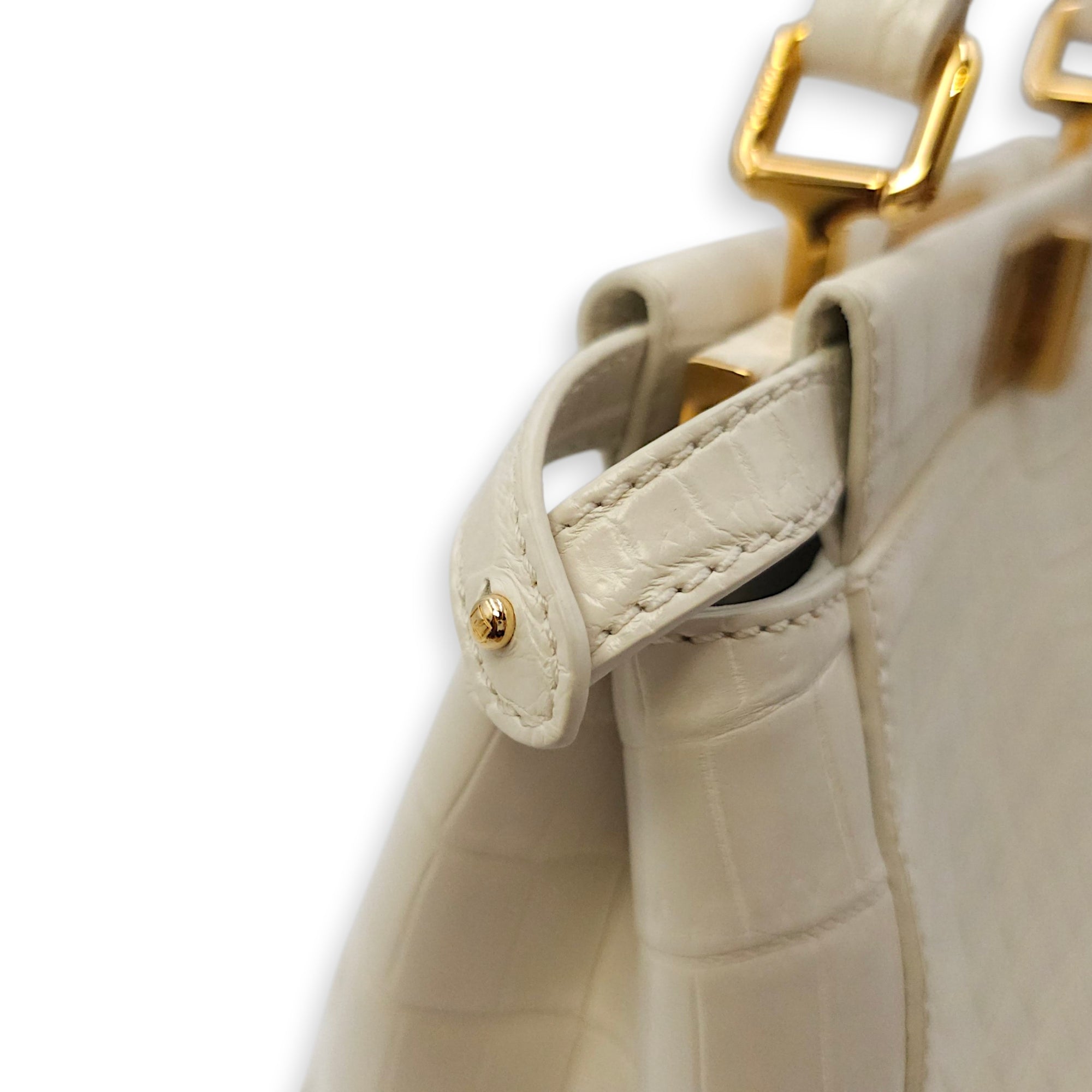 Peekaboo Mini White Top Handle Bag in Crocodile Leather Gold hardware CL2604-20743 14