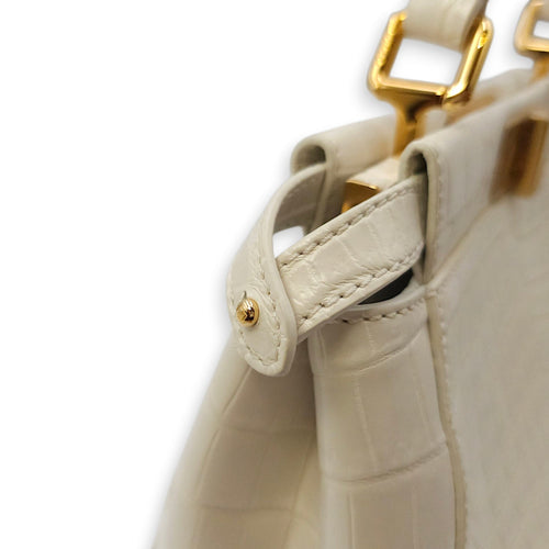 Peekaboo Mini White Top Handle Bag in Crocodile Leather Gold hardware CL2604-20743 14