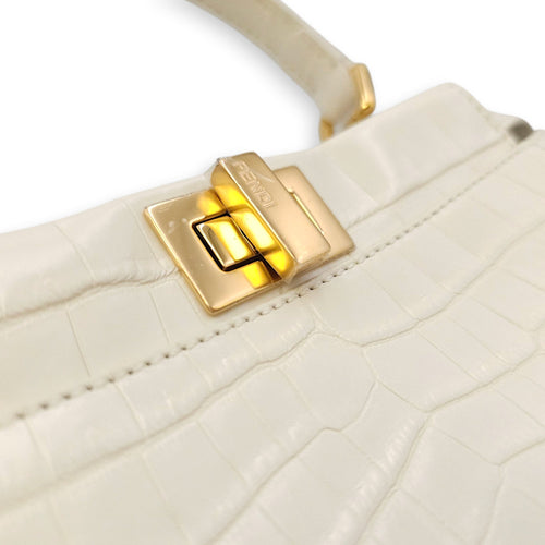 Peekaboo Mini White Top Handle Bag in Crocodile Leather Gold hardware CL2604-20743 15