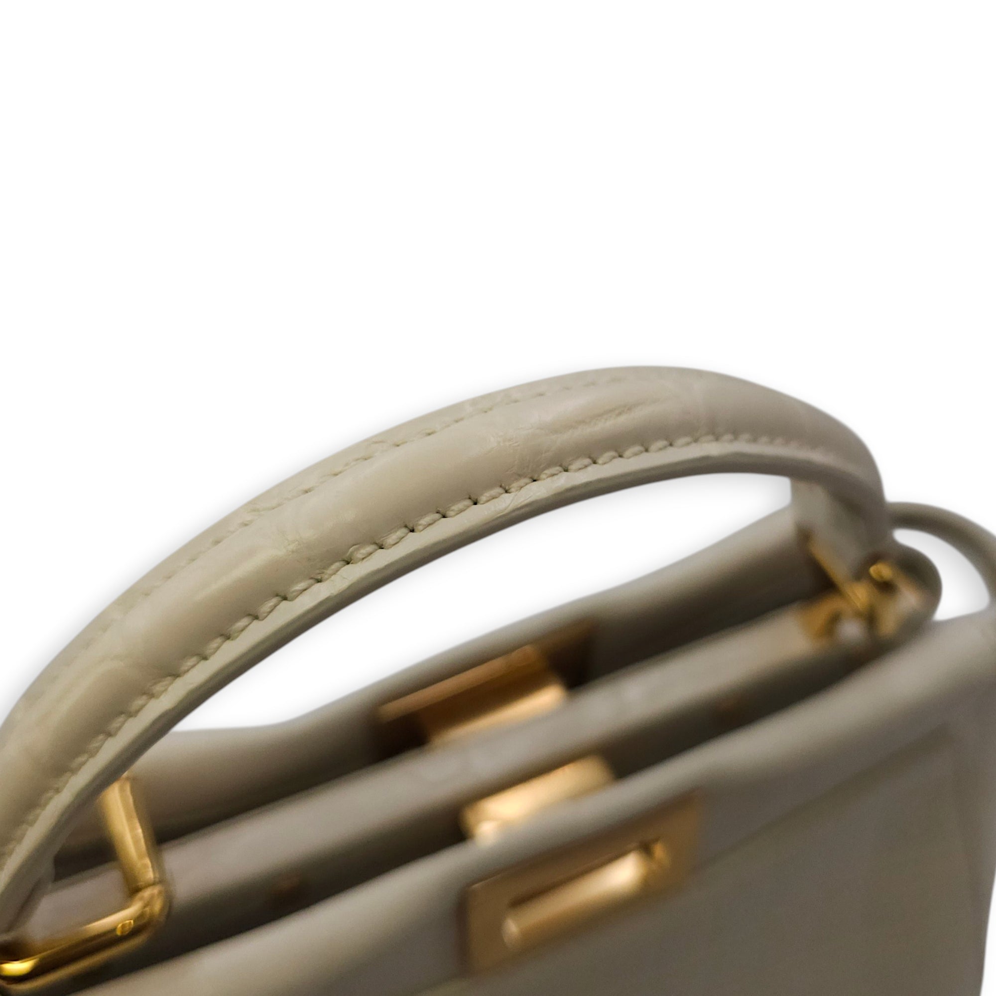 Peekaboo Mini White Top Handle Bag in Crocodile Leather Gold hardware CL2604-20743 16