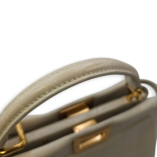 Peekaboo Mini White Top Handle Bag in Crocodile Leather Gold hardware CL2604-20743 16