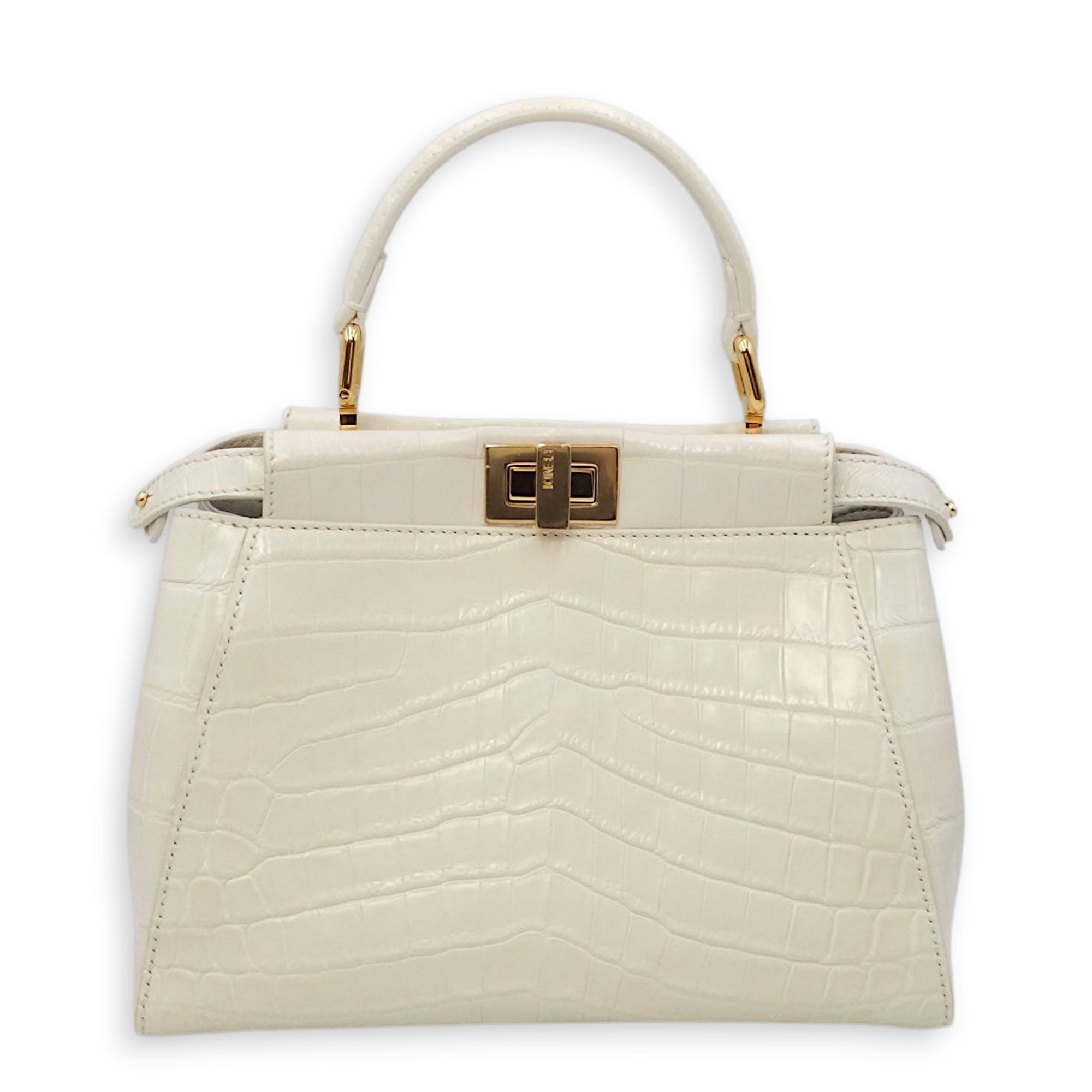 Peekaboo Mini White Top Handle Bag in Crocodile Leather Gold hardware CL2604-20743 2