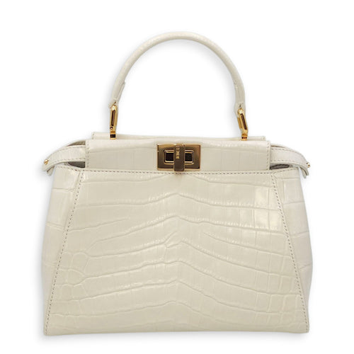 Peekaboo Mini White Top Handle Bag in Crocodile Leather Gold hardware CL2604-20743 2