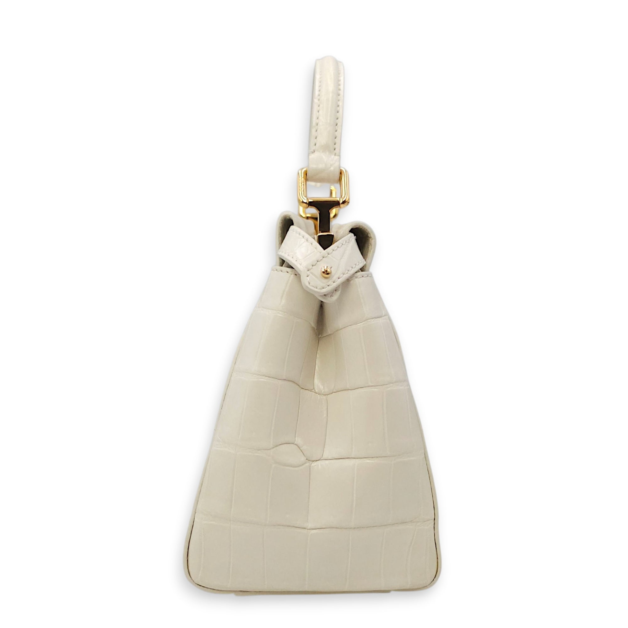Peekaboo Mini White Top Handle Bag in Crocodile Leather Gold hardware CL2604-20743 3