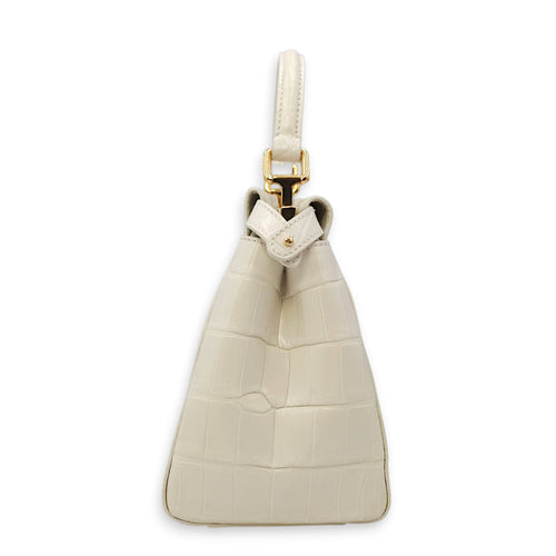 Peekaboo Mini White Top Handle Bag in Crocodile Leather Gold hardware CL2604-20743 3