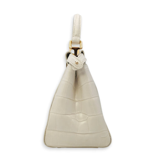 Peekaboo Mini White Top Handle Bag in Crocodile Leather Gold hardware CL2604-20743 4