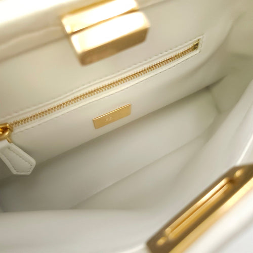 Peekaboo Mini White Top Handle Bag in Crocodile Leather Gold hardware CL2604-20743 7